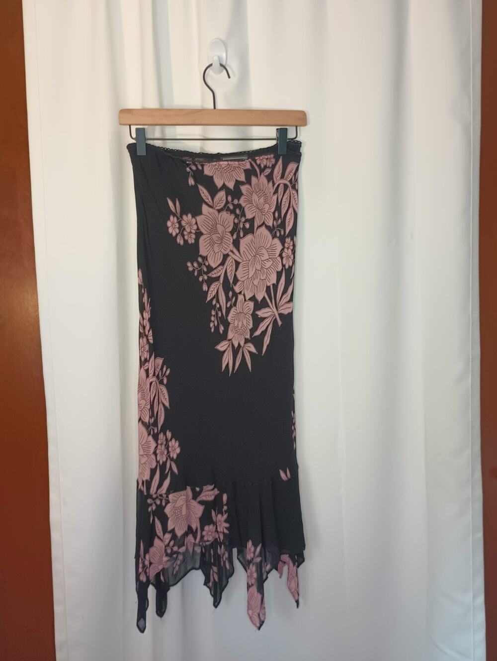 Nostalgia Y2K Fairy Grunge Asymmetric Dark Floral Midi Skirt XL Whimsigoth
